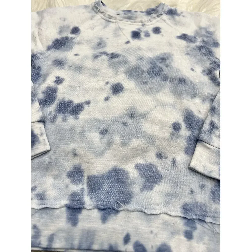 Miki Miette Jackson Blue Tie Dye Print Unisex Kid's Crew Neck Sweatshirt 6Y($50)